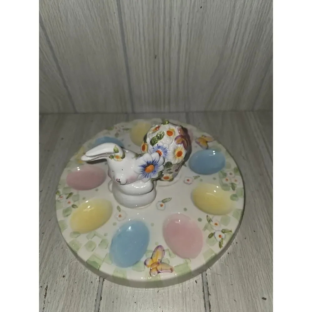Vtg Easter Egg Plate Bunny Salt n Pepper Shakers Deviled Egg Plate Egg Display